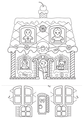 Create Ginderbread House With Surprise Characters Coloring Page